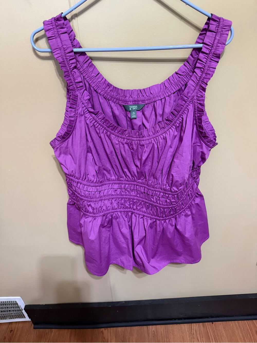 Terra & Sky Bright Purple Ruffle-Trim Smocked Waist Tank